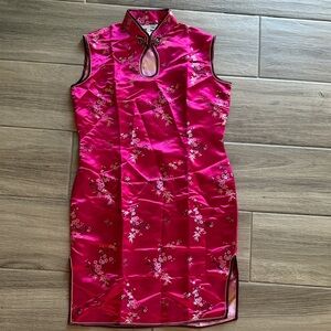 Elegant Pink Floral Cheongsam Dress